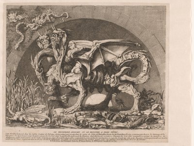 Chimera Chimera Chimera Monsieur Deprez (tytuł oryginalny) Afrykański trójgłowy potwór lub trójgłowy potwór (tytuł na obiekcie) autorstwa Louis Jean Desprez