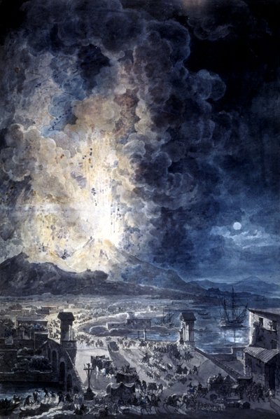Erupcja Wezuwiusza w Neapolu, akwarela autorstwa Louis Jean Desprez