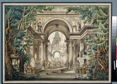 „La procession au temple” (procesja w świątyni) Scenografia do spektaklu. Akwarela Louisa Jeana Despreza (1743-1804) Muzeum Puszkina, Moskwa autorstwa Louis Jean Desprez