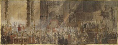 Szwedzki król Gustaw III (1746-1792) uczestniczy w mszy bożonarodzeniowej w Bazylice Św. autorstwa Louis Jean Desprez
