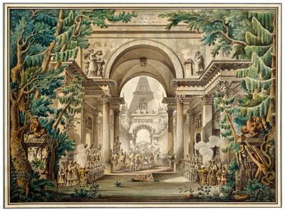 Procesja w świątyni. Scenografia do spektaklu teatralnego z XVIII lub początku XIX wieku autorstwa Louis Jean Desprez