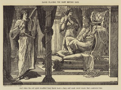 Dawid grający na harfie przed Saulem autorstwa Louis John Rhead