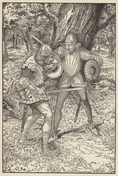 Boże-na-miłosierdzie, dobry człowieku, rzekł Robin, Chętnie bym znał twoje imię… autorstwa Louis John Rhead