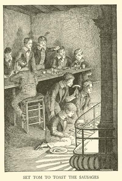 Ilustracja do Dni Szkolnych Toma Browna (grawerowanie) autorstwa Louis John Rhead