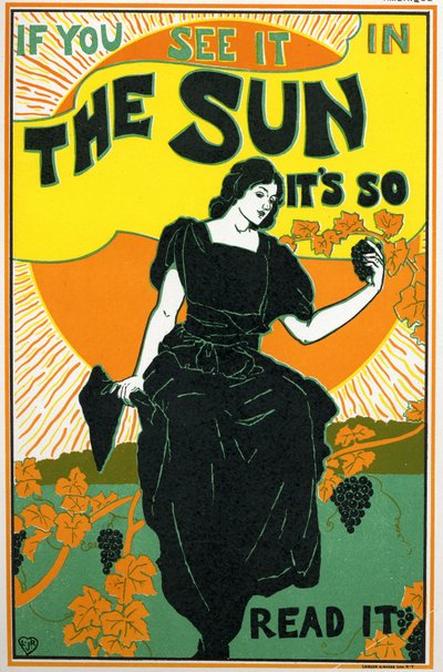 Literatura. Słońce, gazeta. Plakat Louis Rhead, USA, ok. 1890 (plakat) autorstwa Louis John Rhead