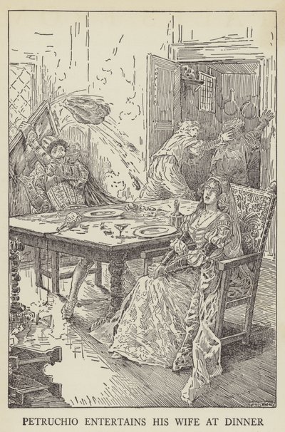 Petruchio zabawia swoją żonę na kolacji autorstwa Louis John Rhead