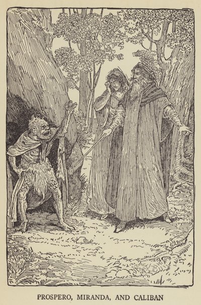 Prospero, Miranda i Kaliban autorstwa Louis John Rhead