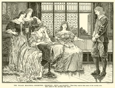 Pałac Piękny, Roztropny, Roztropny, Pobożny i Dobroczynny (rycina) autorstwa Louis John Rhead