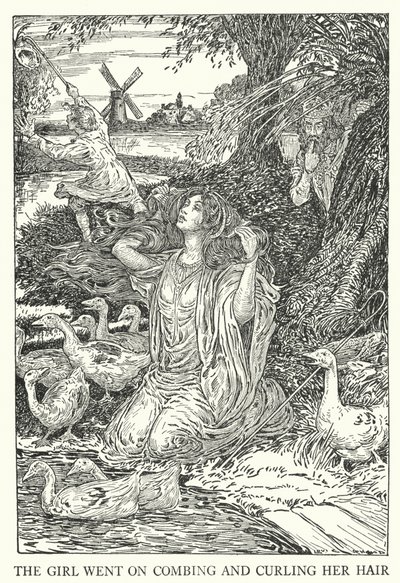 Dziewczyna dalej czesała i kręciła włosy (lito) autorstwa Louis John Rhead