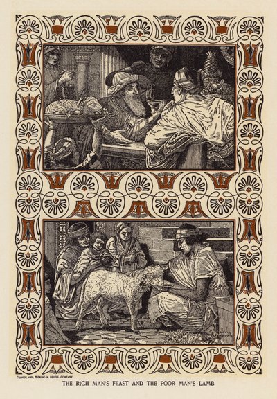 Uczta bogacza i jagnię biedaka (litografia) autorstwa Louis John Rhead
