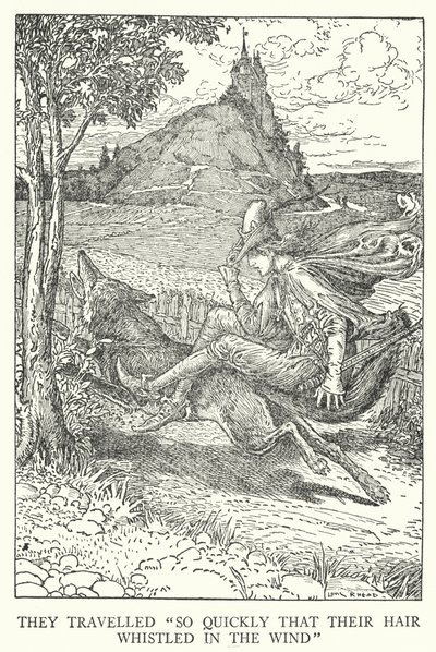 Podróżowali „tak szybko, że ich włosy gwizdały na wietrze” (lito) autorstwa Louis John Rhead