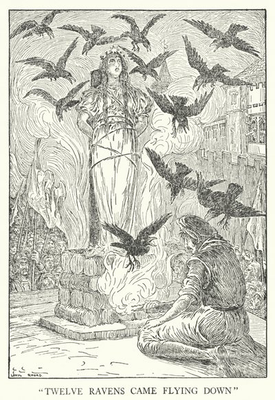 „Dwanaście kruków zleciało w dół” (lito) autorstwa Louis John Rhead