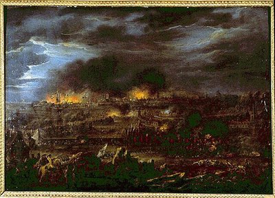 Bombardowanie Lille – Louis Joseph Watteau dit Watteau de Lille (1731-1798) autorstwa Louis Joseph  Watteau
