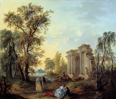 Spacer Champetre Obraz Louis Joseph Watteau dit Watteau de Lille (1731-1798) XVIII wiek. Słońce 1,02x0,8 m Marsylia, Muzeum Sztuk Pięknych autorstwa Louis Joseph  Watteau
