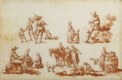 Studia postaci i zwierząt, autorstwa Francois Louis Joseph Watteau