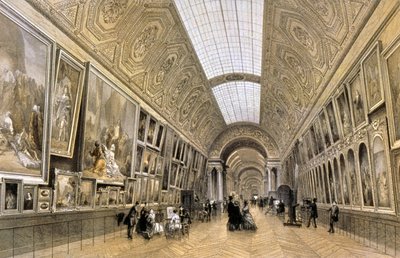 Grande Galerie, Luwr, ok. 1850 r. (rysunek) autorstwa Louis Jules (after) Arnout
