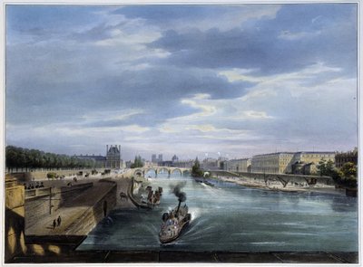 Pont du Carrousel et bateau steam - w „Paryżu en 1837” autorstwa Arnout autorstwa Louis Jules Arnout