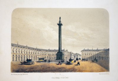 Kolumna Vendome, Paryż. Litografia akwarela, ilustracja Arnout, w „Albumie, pamiątki z Paryża”, redaktor Daziaro, Paryż autorstwa Louis Jules Arnout