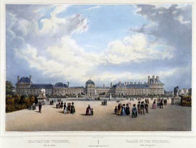 Widok pałacu i ogrodu Tuileries - w „Promenade dans Paris et ses environs” Jacottet and Benoist, Paryż, v.1840 autorstwa Louis Julien Jacottet