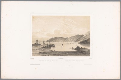 Widok na port Mölle Vue award du Port de Mólleleie / Udsigt fra Havnen ved Mólleleie (tytuł na obiekcie) Twarze w Skandynawii (tytuł serii) Vues du Nord. Zamsz (tytuł serii) autorstwa Louis Julien Jacottet