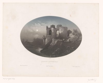 Widok na ruiny zamku Czterech Heemskinderen Château des 4 fils Aymond (Żyronda) (tytuł na obiekcie) autorstwa Louis Julien Jacottet