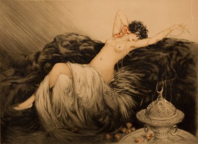 Nude z czarnym futrem. autorstwa Louis Justin Laurent Icart