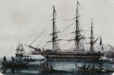 Astrolabium i Zelee, przybycie do Noukahiva, autorstwa Louis Le Breton