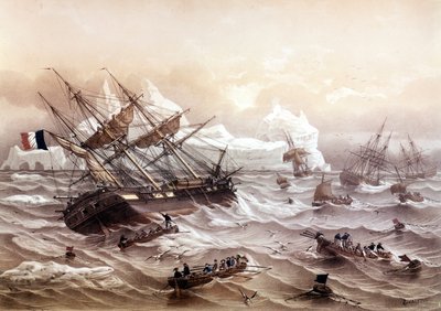 Wielorybnictwo w Nowej Funlandii. Obraz Lebretona. Początek XIX wieku. autorstwa Louis Le Breton