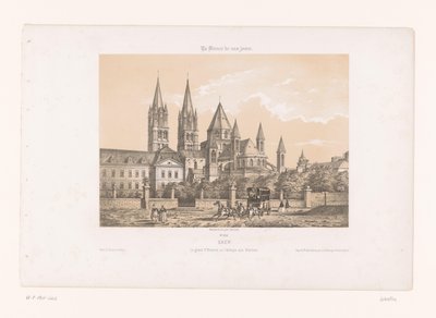 Zicht op de Abbaye aux Hommes met de Saint-Étienne Church te Caen Caen. Wielki Et. Etienne, czyli Abbey of Men (tytuł na obiekcie) Hedendaags Frankrijk (tytuł serii) Francja dzisiaj (tytuł serii na obiekcie) autorstwa Louis Le Breton