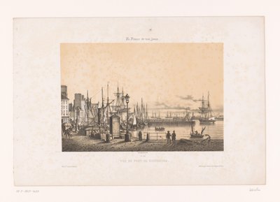 Widok na port Cherbourg Vue du port de Cherbourg (tytuł na obiekcie) Współczesna Francja (tytuł serii) La France de nos jours (tytuł serii na obiekcie) autorstwa Louis Le Breton