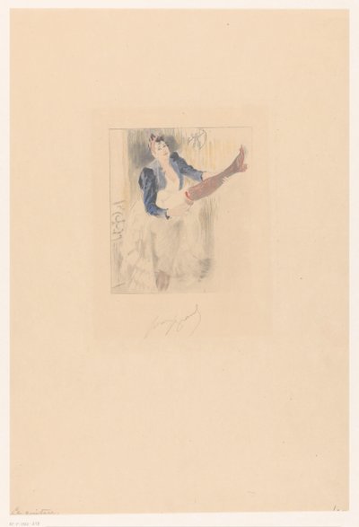 Tancerka Cancan grająca na gitarze na nodze La guitare (tytuł na obiekcie) autorstwa Louis Legrand (signed by artist)