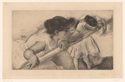 Dwie baleriny przy baletowej barre En nage (tytuł na obiekcie) Młode baleriny (tytuł serii) Les Petites du ballet (tytuł serii) autorstwa Louis Legrand (signed by artist)
