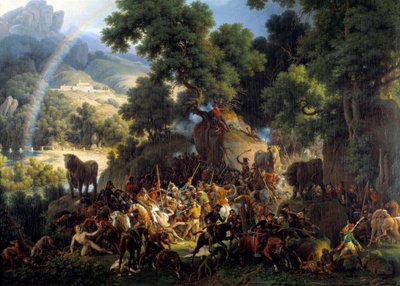 Bitwa pod Guisando przy przejściu przez przełęcz Avis w górach Guadarrama w Kastylii autorstwa Louis Lejeune