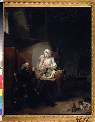 "Stary wikary" (stary wikary) Dwie kobiety asystują staremu wikariuszowi w kuchni. Obraz Louis-Leopold (Louis Leopold) Boilly (1761-1845) 1785-1800 Muzeum Puszkina, Moskwa autorstwa Louis Leopold Boilly
