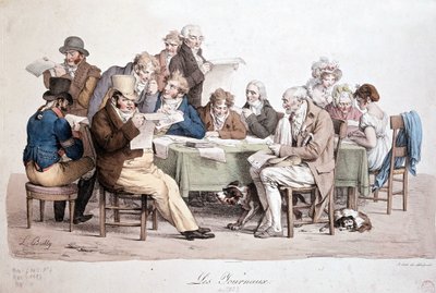 Mężczyźni czytający gazety - grawer Louis Boilly pod tytułem „Les journaux”” autorstwa Louis Leopold Boilly