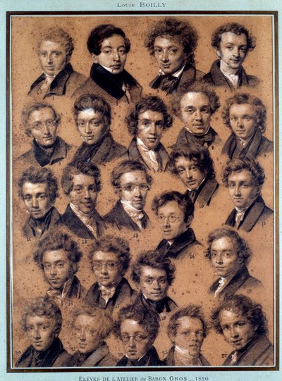 Portret uczniów pracowni malarza Antoine Jean Gros (1771-1835) Rysunek Louis Leopold Boilly (1761-1845) 1820 Paryż, B.N. autorstwa Louis Leopold Boilly