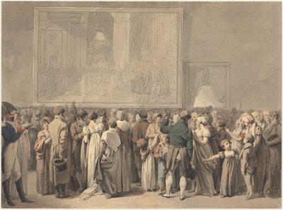 O público no salão do Louvre, vendo a pintura do "Sacre", iniciada em 1808 (caneta, tinta e aquarela) polonês autorstwa Louis Leopold Boilly