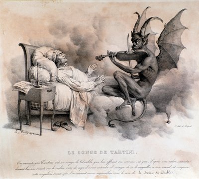 Marzenie włoskiego kompozytora Giuseppe Tartiniego, który ujrzał diabła grającego na skrzypcach, który miał stać się Sonatą Diabelskiego Trylu (Ilustracja autorstwa Louis Leopold Boilly