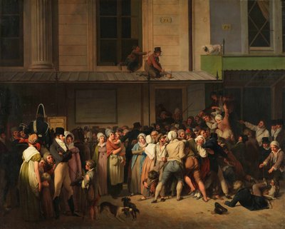 Wejście do Théâtre de lAmbigu-Comique w dniu bezpłatnego przedstawienia, ok. 1819 r. autorstwa Louis Leopold Boilly
