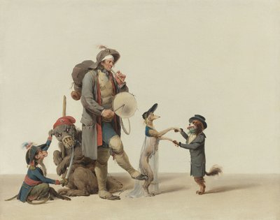 Trener zwierząt z tańczącymi psami, niedźwiedziem i małpą autorstwa Boilly, Louis-Leopold (1761-1845). Olej na płótnie, format: 32,4x40,6 cm - Kolekcja prywatna autorstwa Louis Leopold Boilly