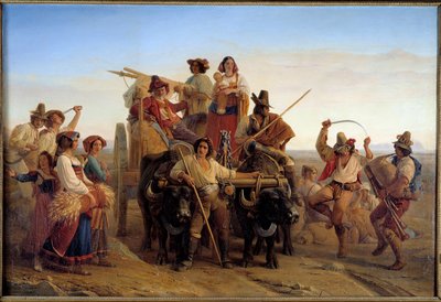 Przybycie żniwiarzy na bagna pontyjskie (Agro Pontino) pod Rzymem Obraz Louisa Leopolda Roberta (1794-1835) 1830 nd. 1,41x2,12 m² autorstwa Louis Leopold Robert