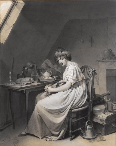Louis-Léopold Boilly - Młoda dziewczyna z psem autorstwa Louis Leopold Boilly
