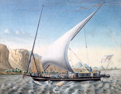 „Łódź na Nilu, Ibrim, Nubia”, 1827-1829 autorstwa Louis M. A. Linant de Bellefonds,
