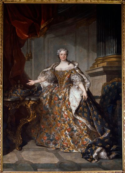 Portret Marii Lesczyńskiej (Leszczyńskiej) (1703-1768) Królowej Francji Obraz Louisa Tocque (1696-1772) 1740 nd. 2,77x1,91 m - Portret Marii Leczińskiej (Leszczyńskiej) (1703-1768) - Obraz Louisa Tocque (1696-1772), olej na płótnie (277x7x191 cm) autorstwa Louis Tocqué