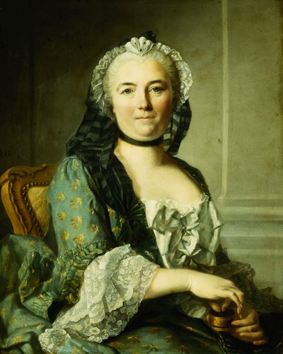 Portret damy siedzącej w połowie długości z tabakierką, autorstwa Louis Tocqué
