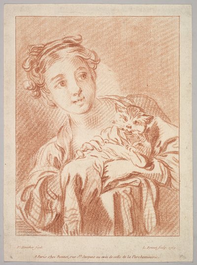 Młoda dziewczyna trzymająca kota, 1769. autorstwa Louis Marin Bonnet