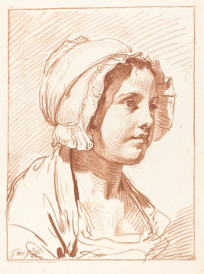 Głowa młodej kobiety w czapce, przed 1764 r. autorstwa Louis Marin Bonnet