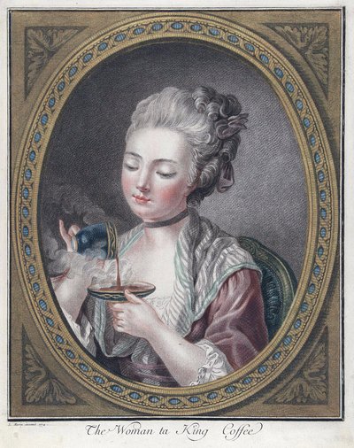 Kobieta biorąca kawę - Bonnet, Louis-Marin (1743-1793) - 1774 - Akwaforta, akwarela - 28,7x23,4 - Kolekcja prywatna autorstwa Louis Marin Bonnet