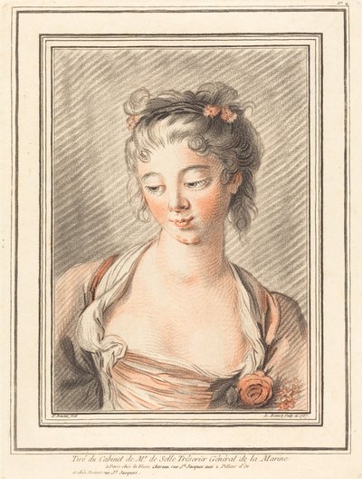 Popiersie młodej kobiety patrzącej w dół autorstwa Louis Marin Bonnet after François Boucher