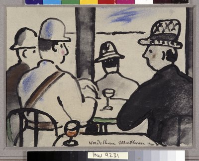 Cztery postacie przy barze (akwarela) autorstwa Louis Mathieu Verdilhan